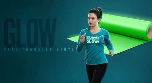Excellent for special event, party, and promotional apparel, this glow-in-the-dark heat transfer vinyl is the go-to choice for creating custom apparel that demands to be seen! Glow is available in five neon colors, as well as a standard glow-in-the-dark option that appears white in normal lighting but emits a lime-colored glow when the lights are out.