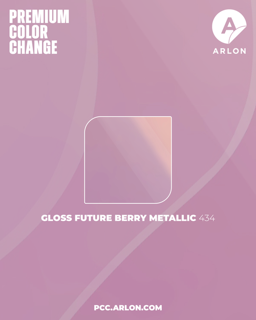 Arlon PCC #434 Gloss Future Berry Metallic vehicle wrap film with high-gloss purple metallic finish, available at Kirin Global Supplies