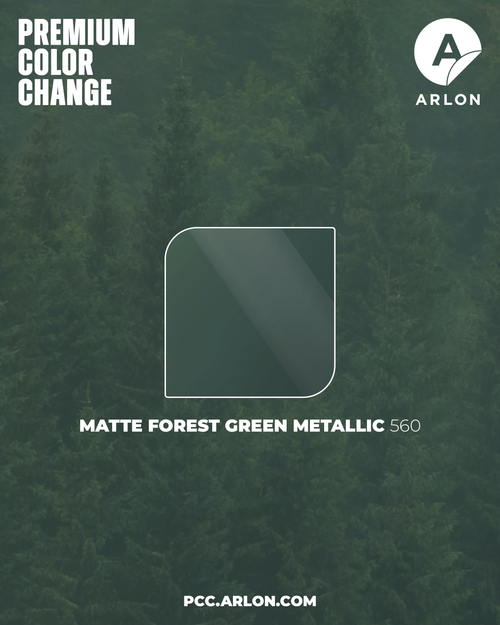 Arlon PCC #560 Matte Forest Green Metallic vehicle wrap film with a rich deep green matte finish and subtle metallic shimmer, available at Kirin Global Supplies