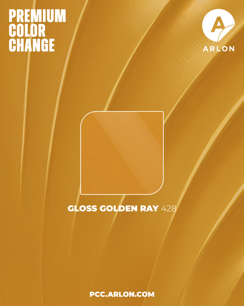 Arlon PCC #428 Gloss Golden Ray vehicle wrap film featuring a brilliant golden-yellow gloss finish, available at Kirin Global Supplies