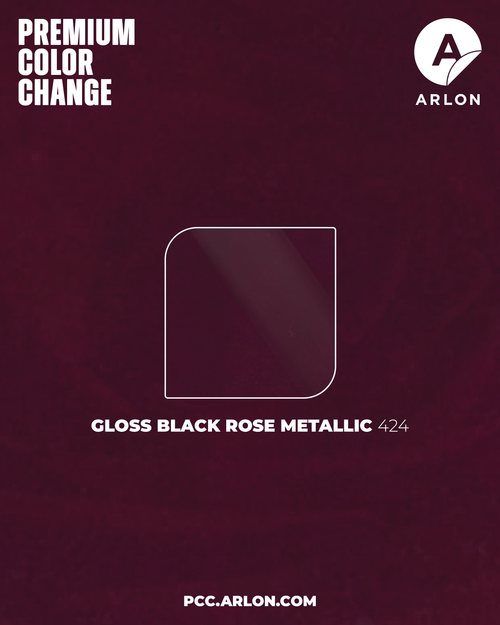 Arlon PCC #424 Gloss Black Rose Metallic vehicle wrap film with a high-gloss black base and rose metallic undertone, available at Kirin Global Supplies