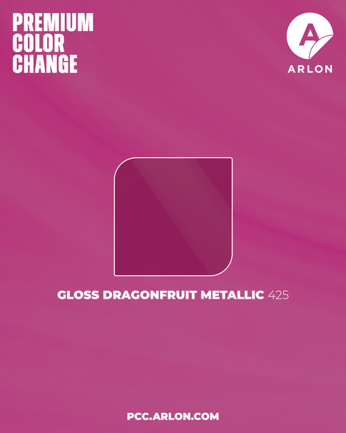 Arlon PCC #425 Gloss Dragonfruit Metallic vehicle wrap film with a vibrant magenta-pink metallic high-gloss finish, available at Kirin Global Supplies