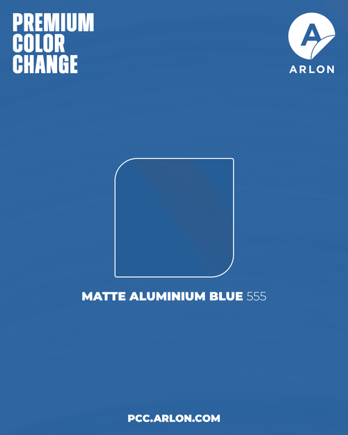 Arlon PCC #555 Matte Aluminum Blue vehicle wrap film featuring a brushed aluminum-style matte blue finish, available at Kirin Global Supplies Arlon PCC #555 Matte Aluminum Blue vehicle wrap film featuring a brushed aluminum-style matte blue finish, available at Kirin Global Supplies