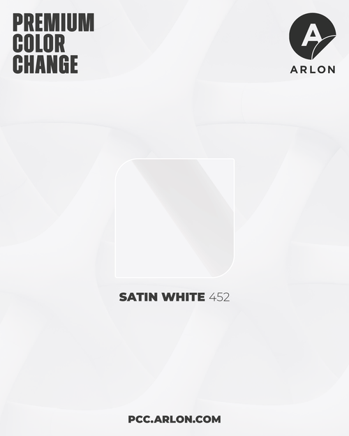 Arlon PCC #452 Satin White vehicle wrap film featuring a smooth satin white finish, available at Kirin Global Supplies Arlon PCC #452 Satin White vehicle wrap film featuring a smooth satin white finish, available at Kirin Global Supplies