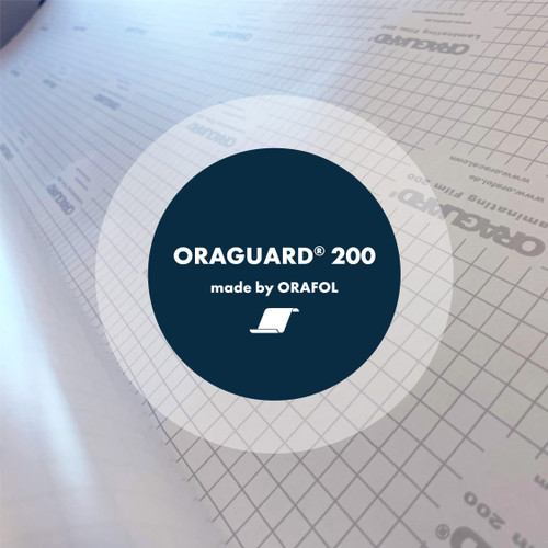 ORAGUARD® 200 Matte 54" x 150ft roll of 2.5 mil laminating film, ideal for flat indoor and outdoor digital print protection with a professional matte finish. ORAGUARD® 200 Matte 54" x 150ft roll of 2.5 mil laminating film, ideal for flat indoor and outdoor digital print protection with a professional matte finish.