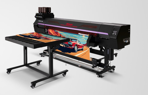 Mimaki UJ330H-160 printing rigid board with vacuum belt transport