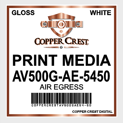Copper Crest AV500G-AE is a 3 mil polymeric gloss white print vinyl built on an air egress liner — engineered for fast, bubble-free installs on flat and lightly curved surfaces, with 5–7 year outdoor durability and a permanent adhesive that stays removable when the job is done.