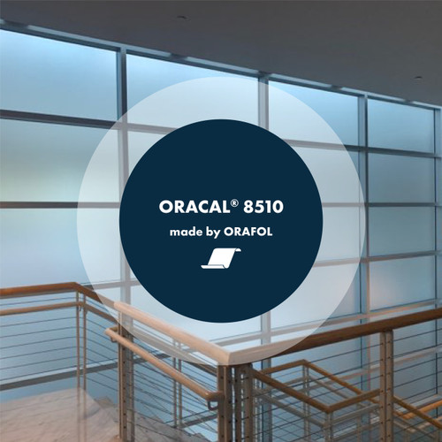 ORACAL 8510 Etched Glass Cal: 3 mil calendered PVC in silver & gold, fine & coarse structures. 7-year outdoor life, B-s1,d0 flame rated. 15"–48" rolls, ships from Phoenix.