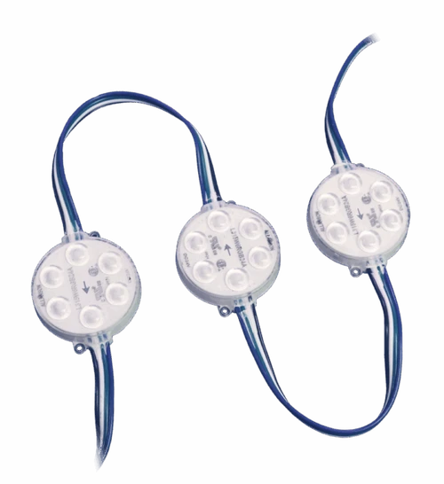 Allanson L315W6RGB24A 6-diode addressable RGB LED modules, three 1.9-inch round modules on color-coded leads