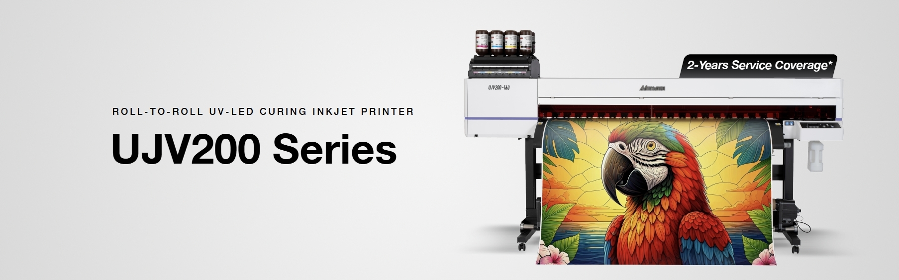 Next-gen Mimaki UV-LED roll-to-roll printer in 54" and 64" widths. Instant curing, white & clear ink capability, 4pl variable dot precision, and ENERGY STAR efficiency — at a price point that opens UV-LED to growing sign shops.