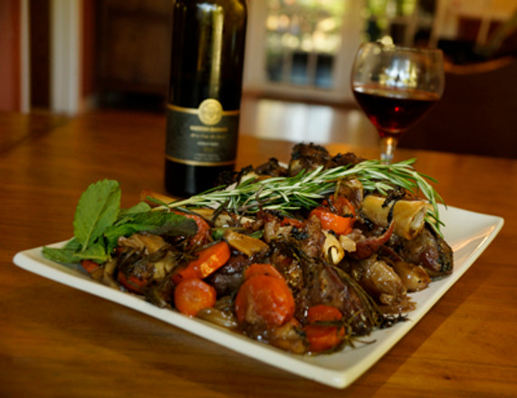 Garlic Stuffed Lamb Shanks in Mint Wine Reduction