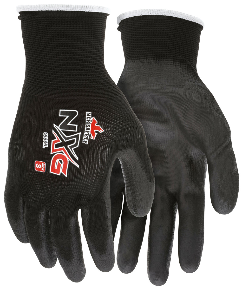 MCR Safety 9669L, 13 Gauge Black Nylon Shell, Black PU Palm
