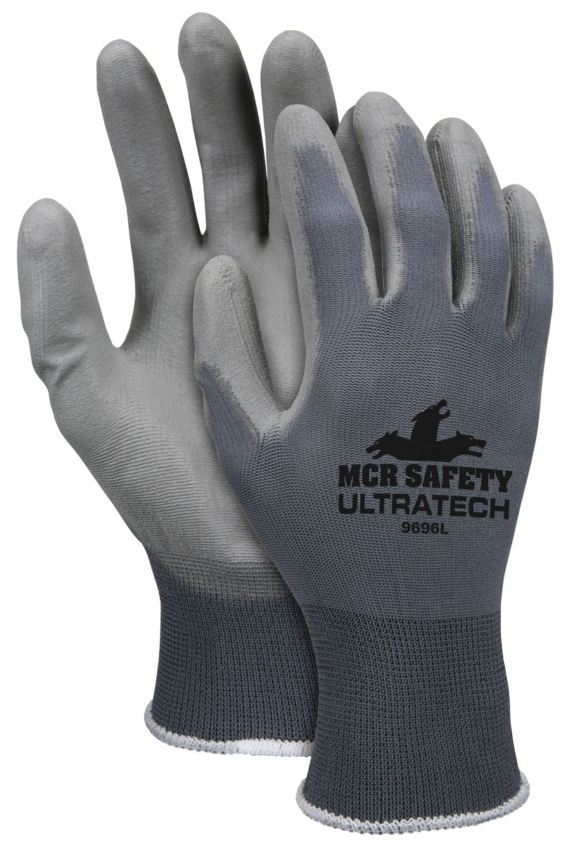 MCR Safety 9696L, UltraTech® PU 13 Gauge Gray Nylon Shell Gray PU