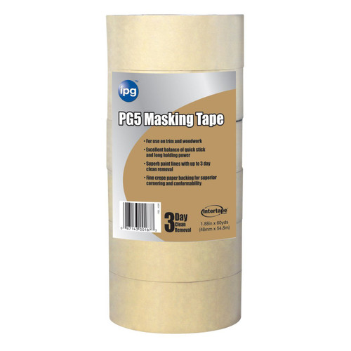 Intertape PG5 - Medium Grade Natural Masking-Paper Tape 1 1/2" X 60 yds. (36 MM X 54.80 M) - PG5...129R (24 Rolls)