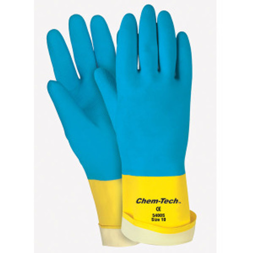 Memphis 5409S Blue Neoprene on Yellow Latex Flock Lined Glove, Size 9 (12 Pair)