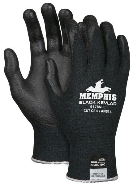 Memphis 9178NFL Black 13 Gauge, Nitrile Foam Palm/Fingers Gloves, Size Large (12 Pair)