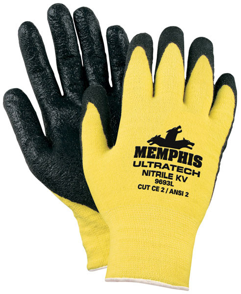 Memphis 9693 M Yellow Cut Resistant Gloves Black Nitrile Coated (12 Pair) (02-469692.12)