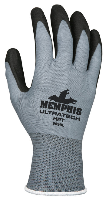 MCR Safety 9699XS, UltraTech® HPT, 15 Gauge Gray Nylon Shell, Black HPT Palm, XS (12pr)