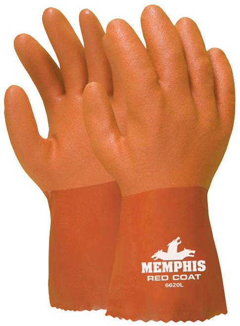 Memphis 6620XL Red Coat Gloves, Red PVC, Double Dipped 10"