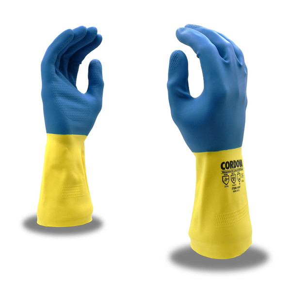 Cordova Safety 4308S Blue Neoprene on Yellow Latex Flock Lined Glove, Size 8 (12 Pair)