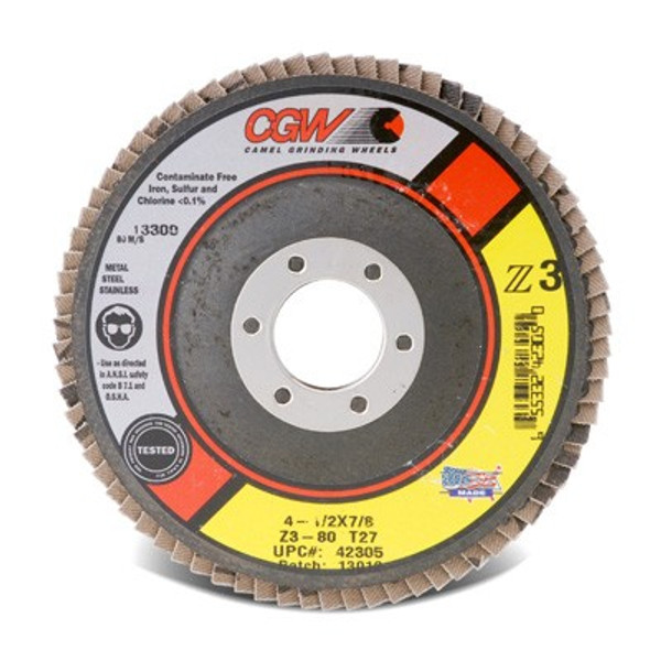 CGW 42352 Flap Disc, 4 1/2" x 5/8"-11, Z3 Medium 40G, XL T27 (10/pack)