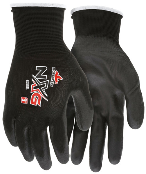 MCR Safety 9669XS, 13 Gauge Black Nylon Shell, Black PU Palm & Fingers, XS (12pr)