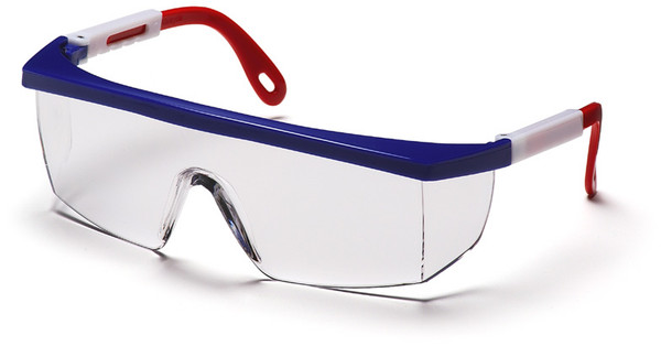 Pyramex SNWR410S Integra Safety Glasses, Frame: Red/White/Blue, Lens: Clear (12 Pair)