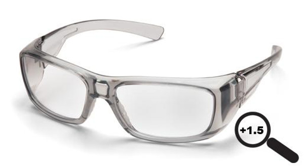 Pyramex SG7910D15 Emerge Safety Glasses, Frame: Gray, Lens: Clear +1.5 (12 Pair)