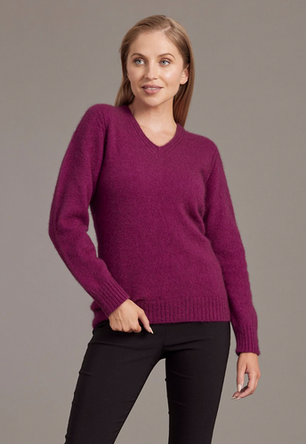 McDonald - Possum & Merino Rib Detail V Neck Jersey (6181)Berry McDonald - Possum & Merino Rib Detail V Neck Jersey (6181)Berry