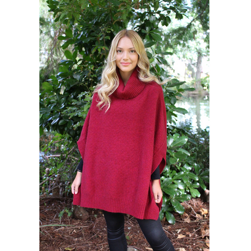 Lothlorian - Merino & Possum Lush Cowl Neck Poncho (9768)Raspberry  Lothlorian - Merino & Possum Lush Cowl Neck Poncho (9768)Raspberry