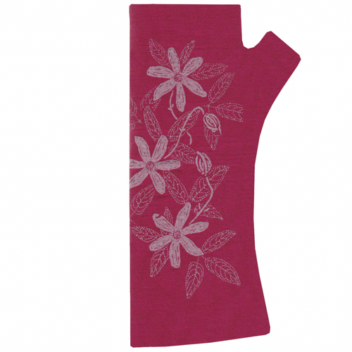 Kate Watts- Printed Merino Glovelets (Amethyst w Cream Clematis Print)  Kate Watts- Printed Merino Glovelets (Amethyst w Cream Clematis Print)
