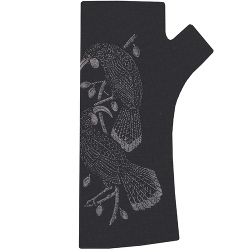Kate Watts- Printed Merino Glovelets (Huia Print)Black/Silver Kate Watts- Printed Merino Glovelets (Huia Print)Black/Silver