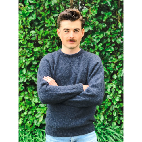 Lothlorian - Men's Crew Neck Purl Jumper (9801) Denim Lothlorian - Men's Crew Neck Purl Jumper (9801) Denim