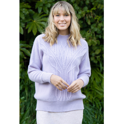 Lothlorian - Alpaca Crew Neck Cable Jumper (ALP076)Lilac  Lothlorian - Alpaca Crew Neck Cable Jumper (ALP076)Lilac