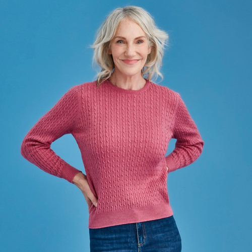 Royal Merino - 100% Merino Rib and Cable Crew (RM2057) Azalea.  Royal Merino - 100% Merino Rib and Cable Crew (RM2057) Azalea.