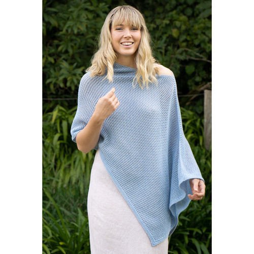 Lothlorian - Merino - Cotton Mesh Poncho (CM080) Sky.  Lothlorian - Merino - Cotton Mesh Poncho (CM080) Sky.