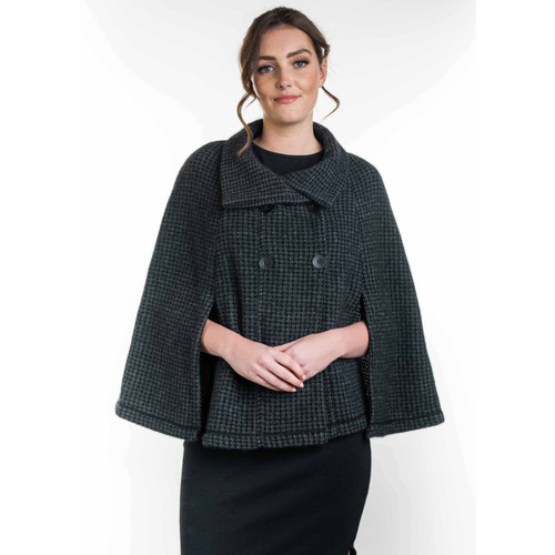 Koru - Merino and Possum Double Breasted Cape (KO566) Black/Grey