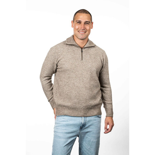 Koru - Merino & Possum Diamond Plated Zip Jumper (KO881)Mocha/Oat