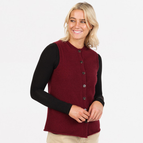 Native World - Merino & Possum Sleeveless Cardigan (NB898) Cherry