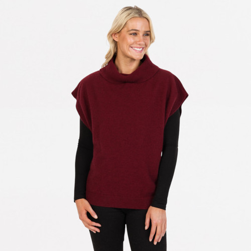 Native World - Merino & Possum Cowl Neck Tunic, Cherry