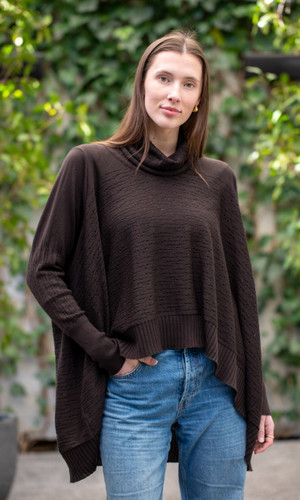 Woman wearing Country Laine - The Nest Top (CL0130-IND2026) in the colour Chocolate.