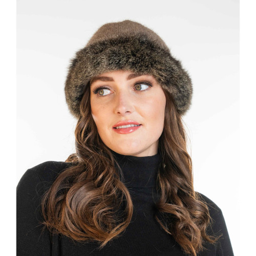 Koru Merino - Possum Fur Trim Hat (KO200) Mocha/Snowtip  Koru Merino - Possum Fur Trim Hat (KO200) Mocha/Snowtip