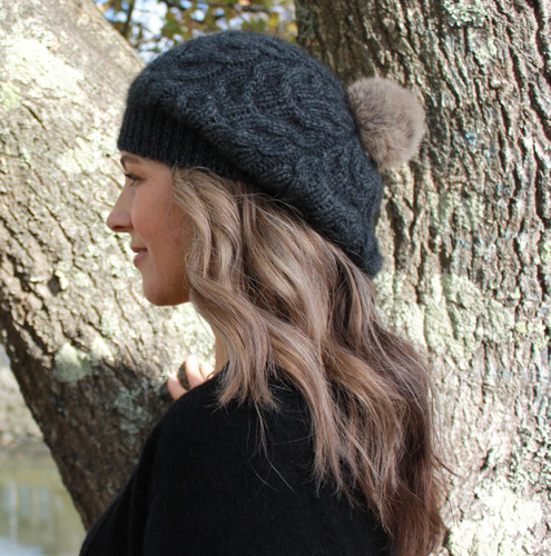 Beanie with pom pom in colour dark Charcoal