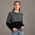 Woman wearing McDonald - Merino & Possum Horizon Jumper (5061-SS2026) in the colour Monochrome. Woman wearing McDonald - Merino & Possum Horizon Jumper (5061-SS2026) in the colour Monochrome.