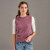 Woman wearing McDonald - Merino & Possum Herringbone Lace Vest (5059) in the colour Heather. Woman wearing McDonald - Merino & Possum Herringbone Lace Vest (5059) in the colour Heather.