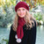 Beanie and scarf with pom pom in colour Raspberry