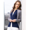 Woman wearing zipped Catherine Cardigan in Navy