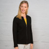Woman wearing zipped Catherine Cardigan in Black