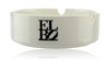 Elbo Ashtray White With Black Logo Lettering Side View