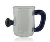Clear Artisan Drinking Cup with blue handle and millie